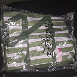 thirty-one zip top organizing tote in Green Cabana Stripe
